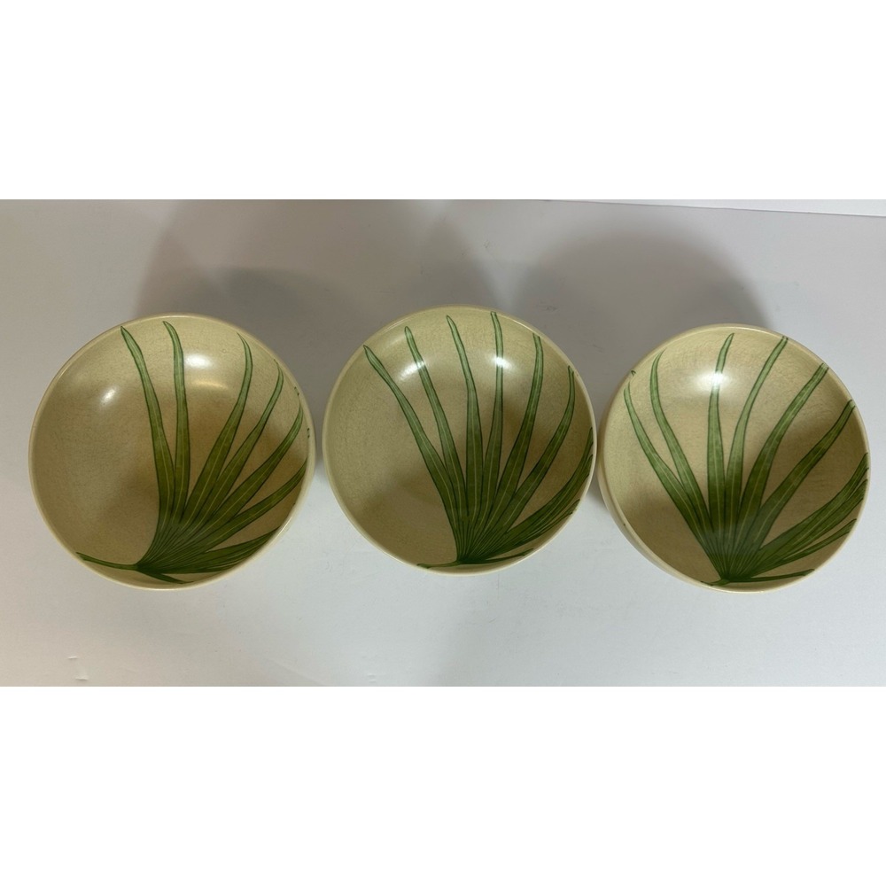 Mikasa Palm CW345 Coupe Cereal Bowls Vtg 90s Tropical/Plantation Tan Blue Green